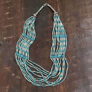 Vintage Turquoise Silver Bead Multi-Strand Necklace Western Tribal Boho Cowgirl